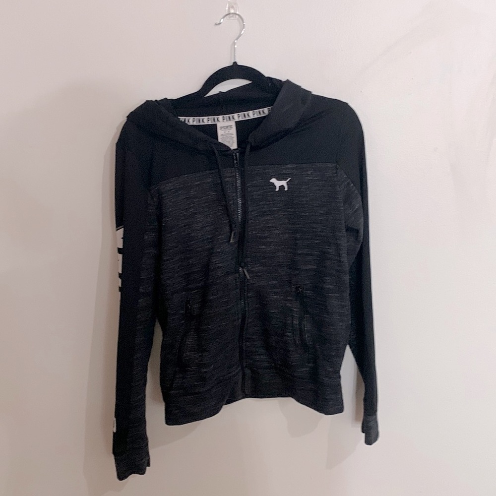 Victoria’s Secret Pink Black Zip Hoodie- size medium